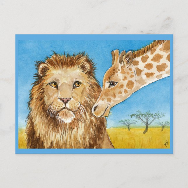 Lion, Giraffe, Carte postale d'animaux africains (Devant)