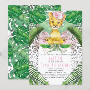 Lion Girl Illustration Safari Baptism Invitation
