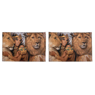 Lion Goddess Egyptian Princess Pillow Case Set