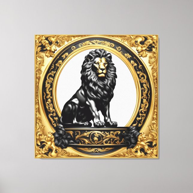 Lion gold and black ornamental frame canvas print (Front)