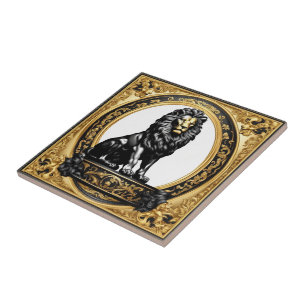 Lion gold and black ornamental frame tile