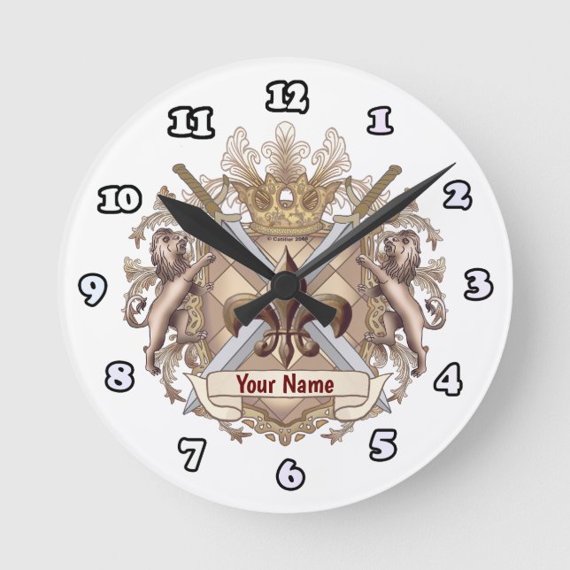 Lion Griffin Shield  Surname  Round Clock (Front)