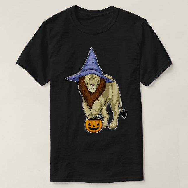 Lion Halloween Witch Pumpkin T-Shirt (Design Front)