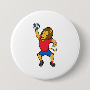 Lion Handball player Handball 3 Inch Round Button