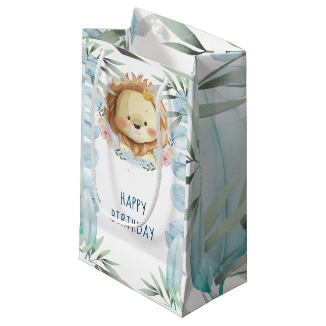 Lion Happy Birthday Small Gift Bag (Front Angled)