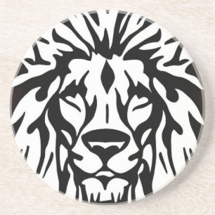 Lion head black and white etching regal coaster