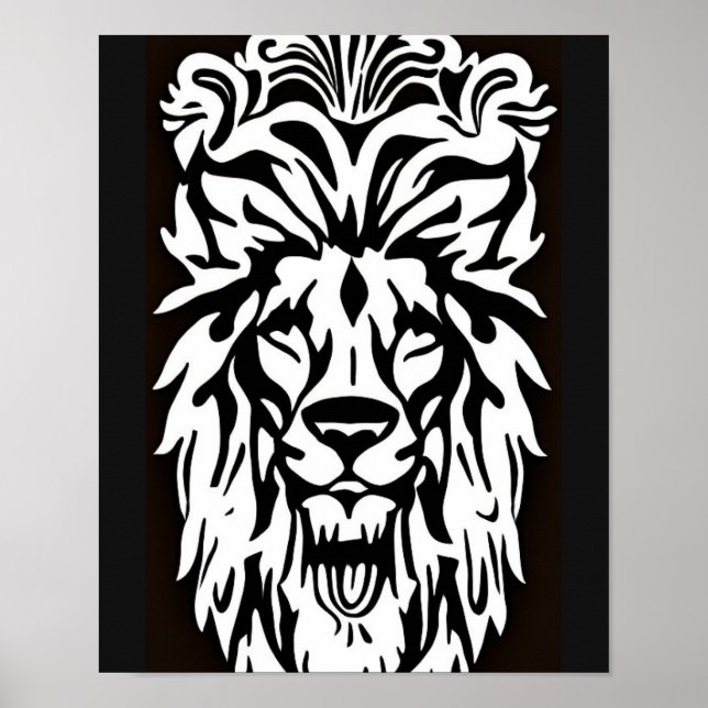 Lion head black and white etching regal poster (Front)