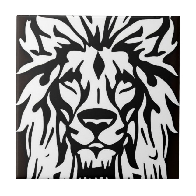 Lion head black and white etching tile (Front)
