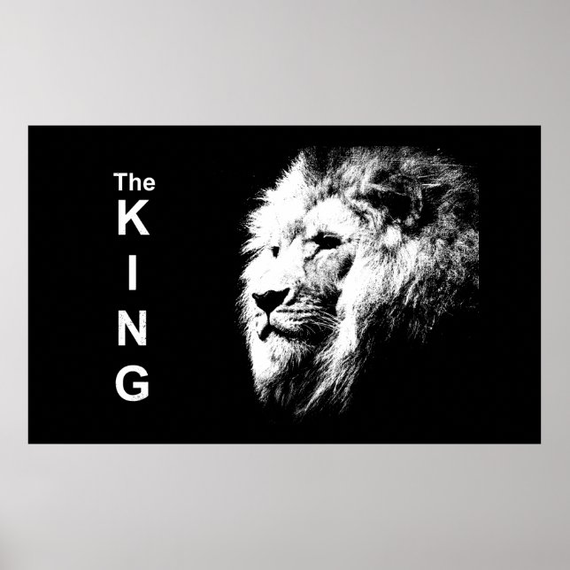 Lion Head Black & White Modern Pop Art Template Poster (Front)