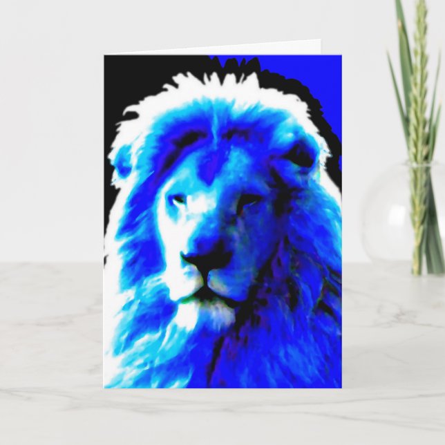Lion Head Blue 'Your Text' greetings card (Front)