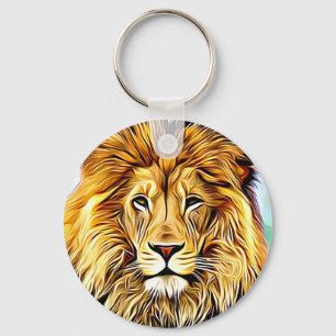 Lion head digital painting art keychain