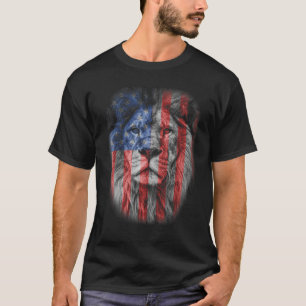 Lion Head Graphic American Patriotic Lion USA Flag T-Shirt