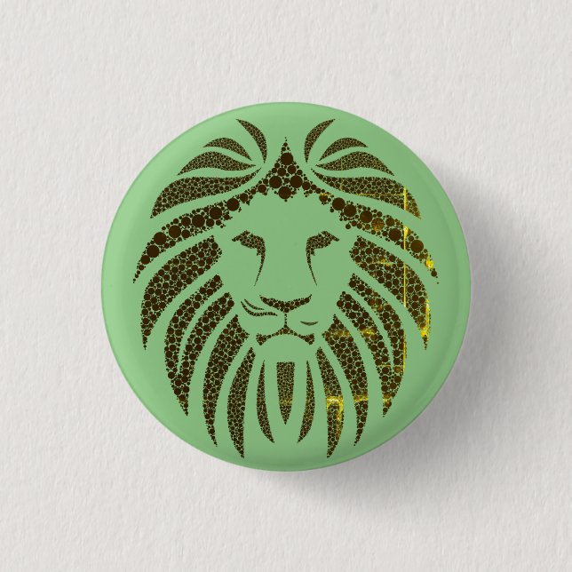 LION HEAD GREEN BACKGROUND 1 INCH ROUND BUTTON (Front)