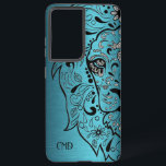 Lion Head Illustration On Metallic Blue Background Samsung Galaxy Case<br><div class="desc">An elegant,  modern image of a metallic blue background with a lion head sugar skill illustration.</div>