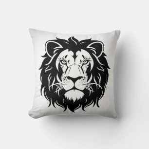 Lion Head Illustration with Intricate Detail Throw Pillow