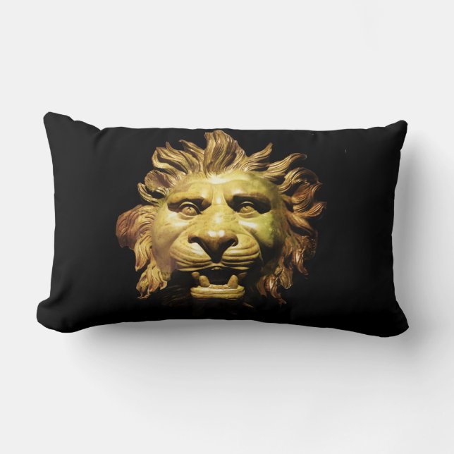 LION HEAD IN BRONZE Figurehead Antique Roman Ship Lumbar Pillow (Front)