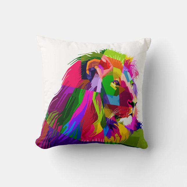 Lion head in geometric pattern throw pillow (Front)