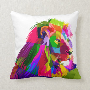 Lion head in geometric pattern throw pillow