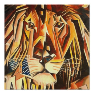 Lion Head Modern Cubist Painting Poster