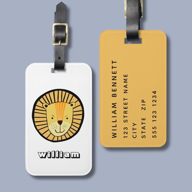 Lion head personalized luggage tag (Kids Lion head wild cats personalized luggage tag)