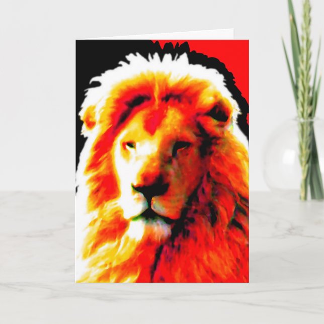 Lion Head Red 'Happy Birthday' card (Front)