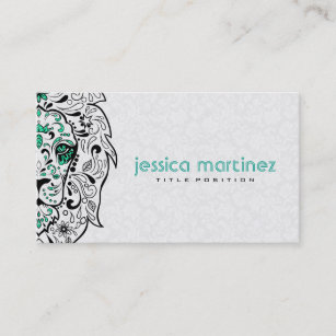 Lion Head Sugar Skull With White Damasks Business Card