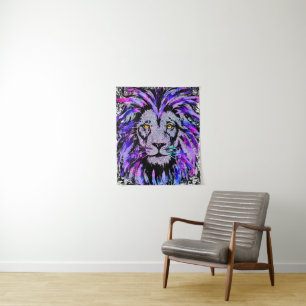 Lion Head Tapestry   Blue Lion Tapestries