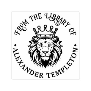 Lion Head Wearing Crown #1P Library Book Name Self-inking Stamp