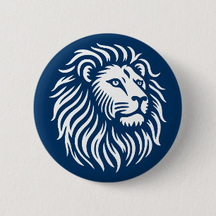 Lion Head - White on Deep Shibori Blue 2 Inch Round Button