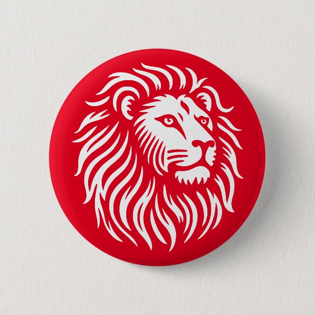 Lion Head - White on Red 2 Inch Round Button (Front)