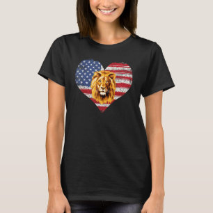 Lion Heart American Flag 4th Of July Usa Flag T-Shirt