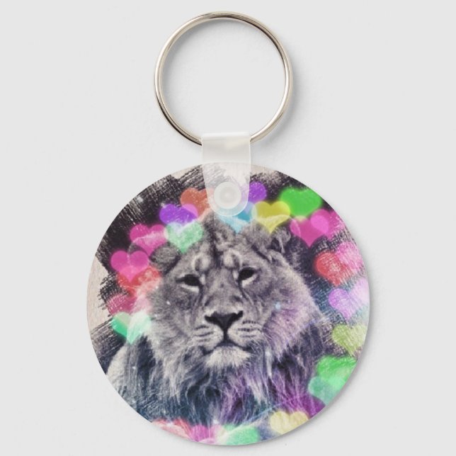 Lion Heart Bokeh Digital Art Drawing Keychain (Front)