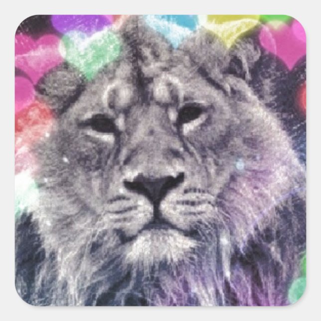 Lion Heart Bokeh Digital Art Drawing Square Sticker (Front)