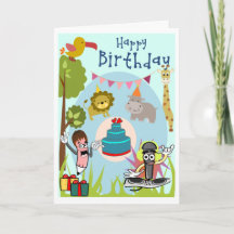 Lion, Hippo, Giraffe in the Wild Birthday Card