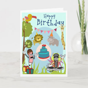 Lion, Hippo, Giraffe in the Wild Birthday Card