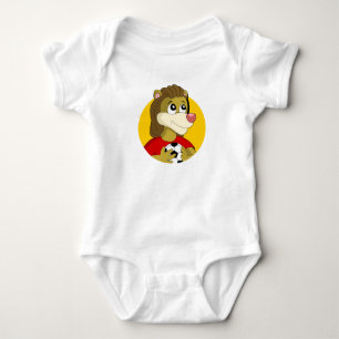 Lion holding a soccer ball cartoon baby bodysuit