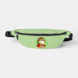 Lion holding a soccer ball cartoon  fanny pack