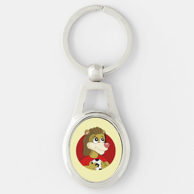 Lion holding a soccer ball cartoon keychain (Front)