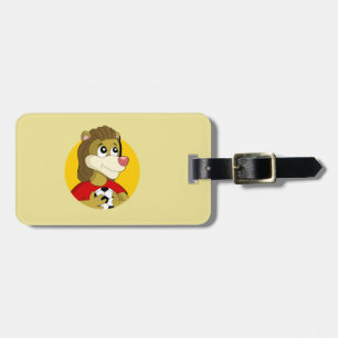Lion holding a soccer ball cartoon luggage tag
