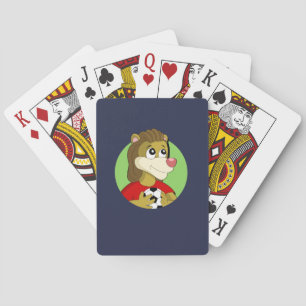 Lion holding a soccer ball cartoon playing cards