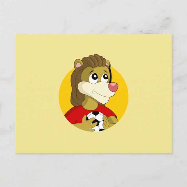 Lion holding a soccer ball cartoon postcard (Front)