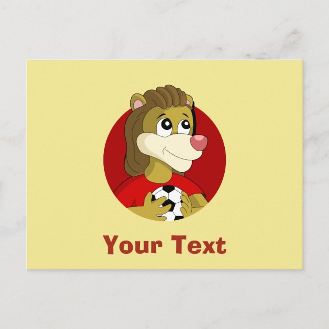 Lion holding a soccer ball cartoon postcard (Front)