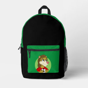 Lion holding a soccer ball cartoon printed backpack