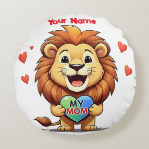 lion holding heart-my mom round pillow