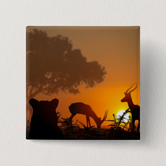 Lion Hunt 2 Inch Square Button (Front)