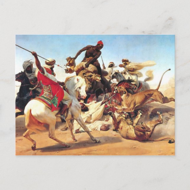 Lion Hunt by Vernet Postcard (Front)