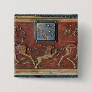 Lion Hunt, plaque from a Byzantine casket, 11th ce 2 Inch Square Button