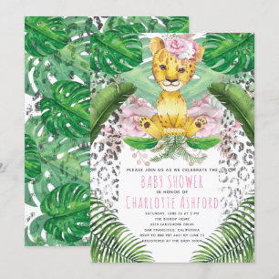 Lion Illustration Girl Safari Baby Shower Invitation
