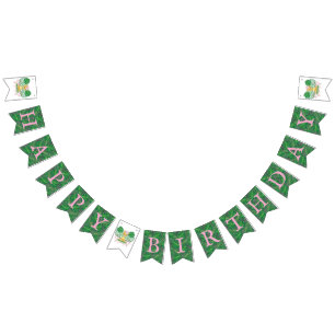 Lion Illustration Girl Safari Happy Birthday Bunting Flags