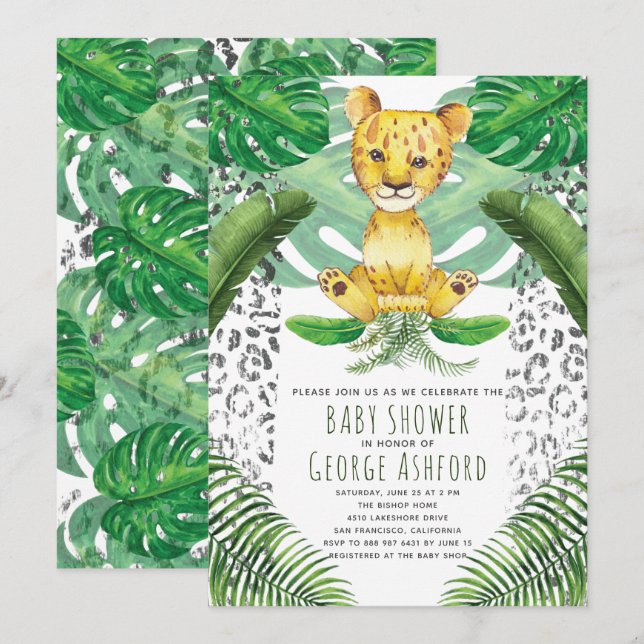 Lion Illustration Safari Baby Shower Invitation (Front/Back)
